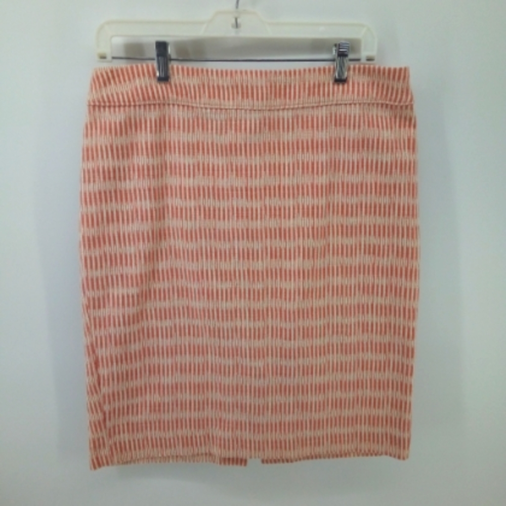 Loft Orange Peach Pattern Pencil Skirt Career Work Office 10 Vented Cotton Spand